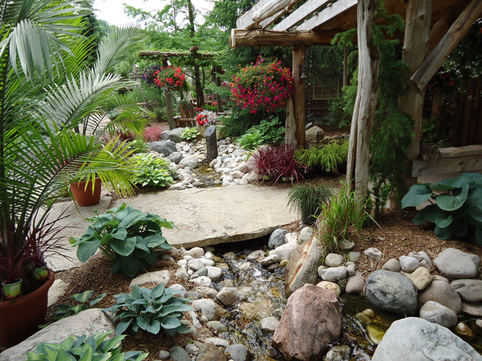 Rock garden, Waterfalls & Hostas